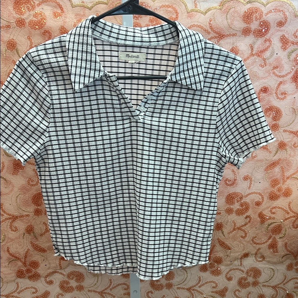 Madewell Plaid Black and White Button  Shirt